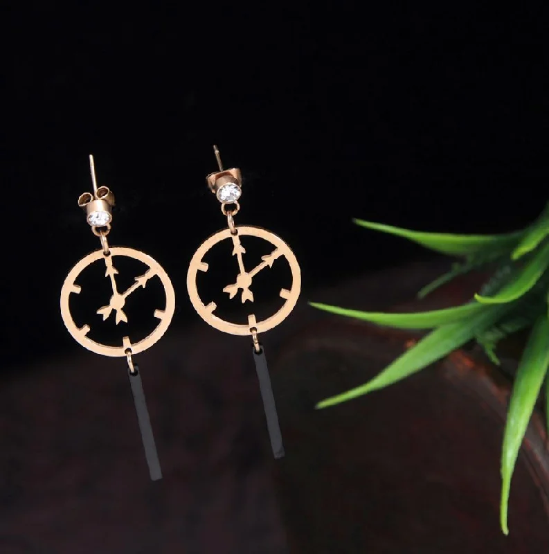 women star-shaped earrings -Tarohi JewelsStainless Steel Rosegold Plated Clock Designed Earring- STNER 2728