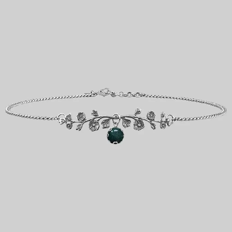 women gold chain necklaces -DARK BLOOM. Green Moss Choker - Silver