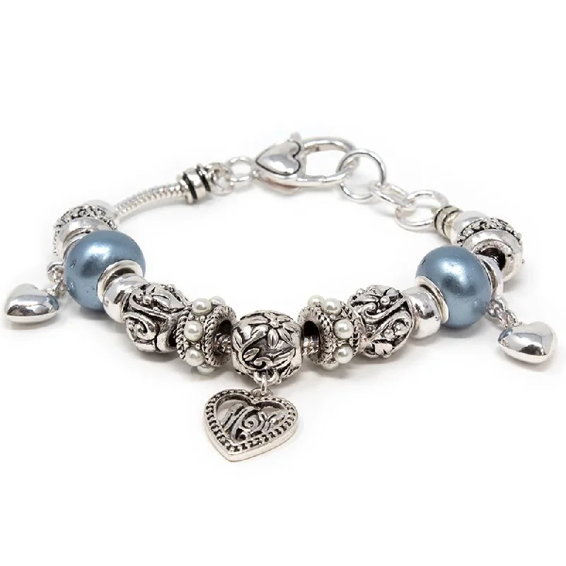 women gemstone bracelets -Charm Bracelet Mom Blue