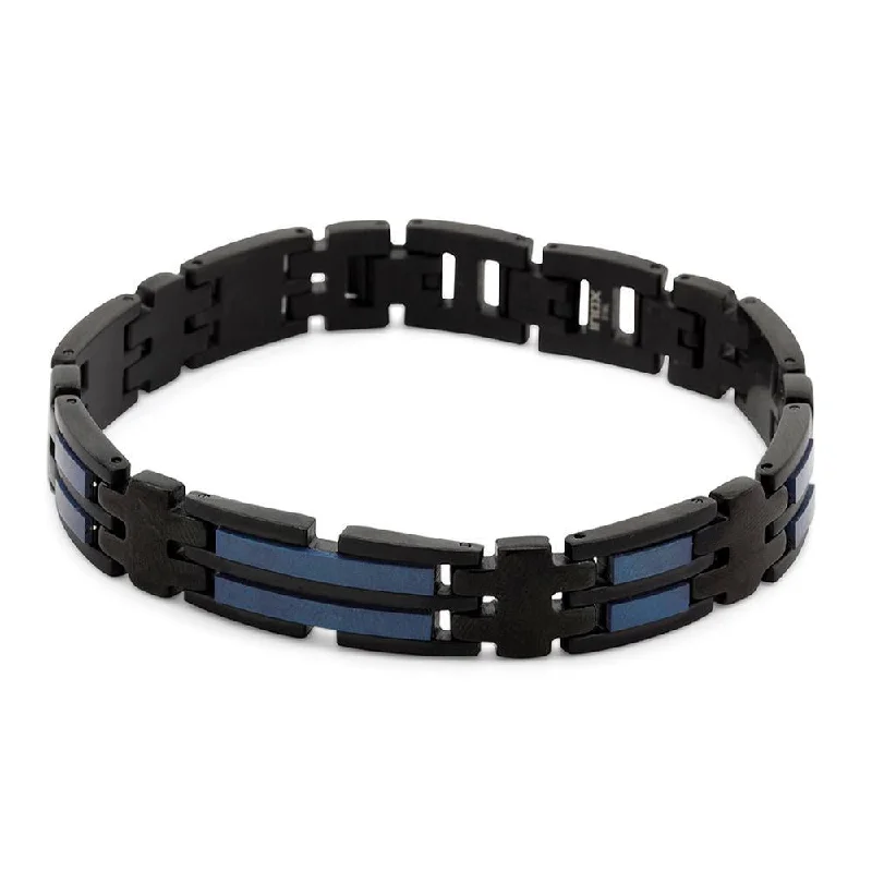 women custom bracelets -Stainless Steel All Matte Black with Blue Bracelet