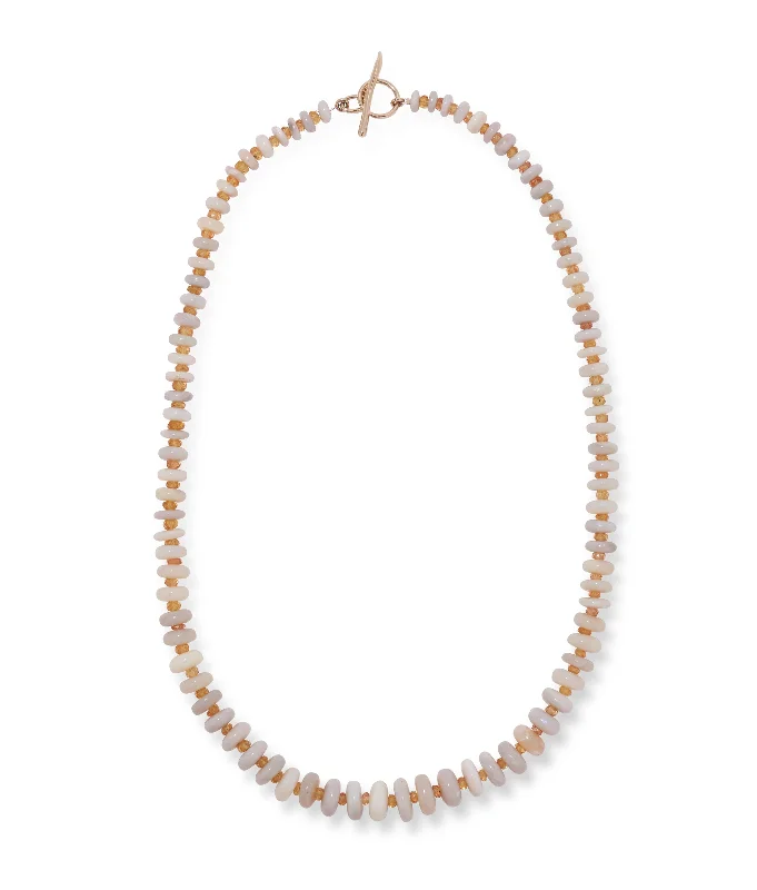 women long chain necklaces -Australian Opal & 14k Gold Necklace in White with Yellow Sapphire