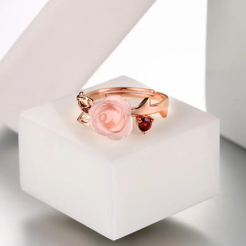 women emerald cut rings -Eternal Love Rose Quartz And Garnet Ring