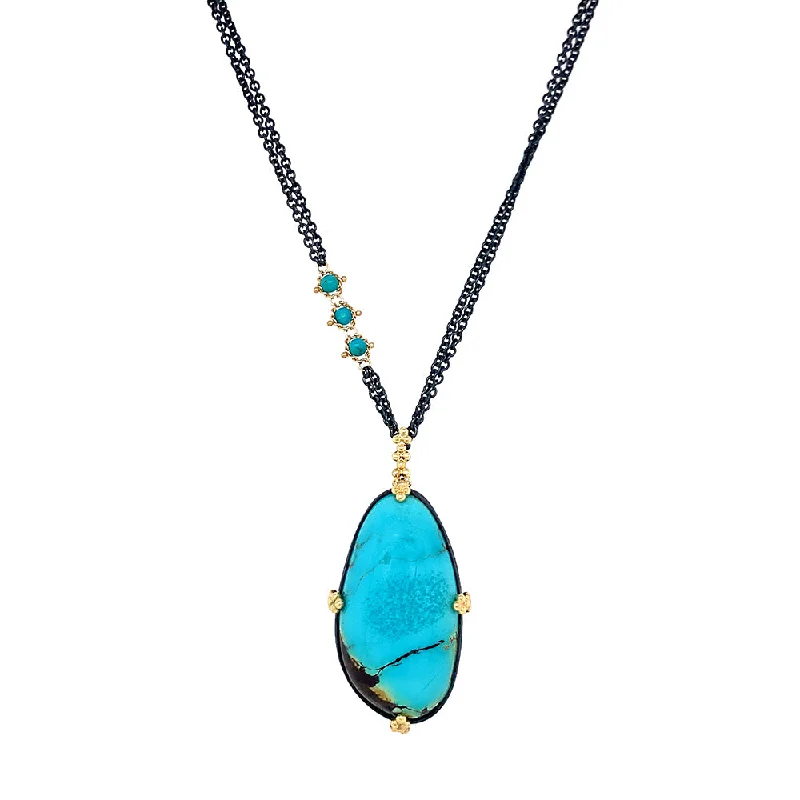 women layered gold necklaces -One-of-a-Kind Black Jack Turquoise Necklace - "Dappled Morning"