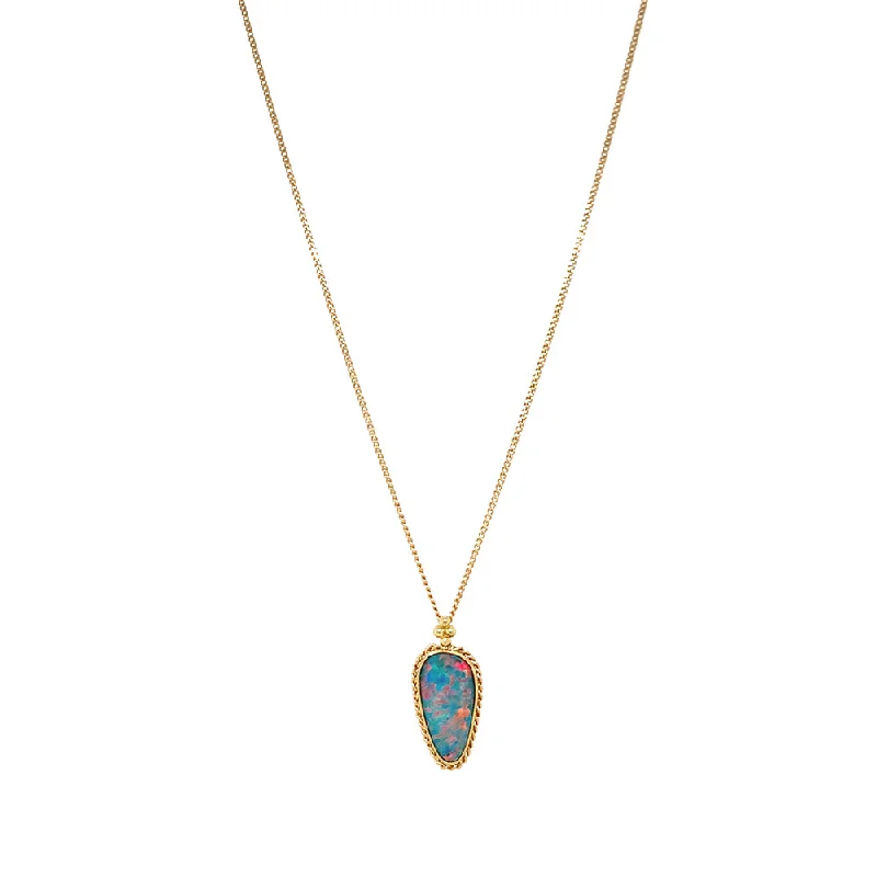 women chunky necklaces -18K Yellow Gold Australian Opal Doublet Necklace - "Confetti Skies"