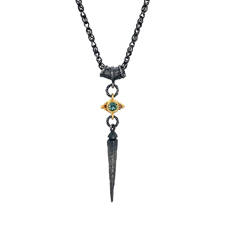 women sterling silver necklaces -Silver & Gold Montana Sapphire Necklace - "Lush Vetus"