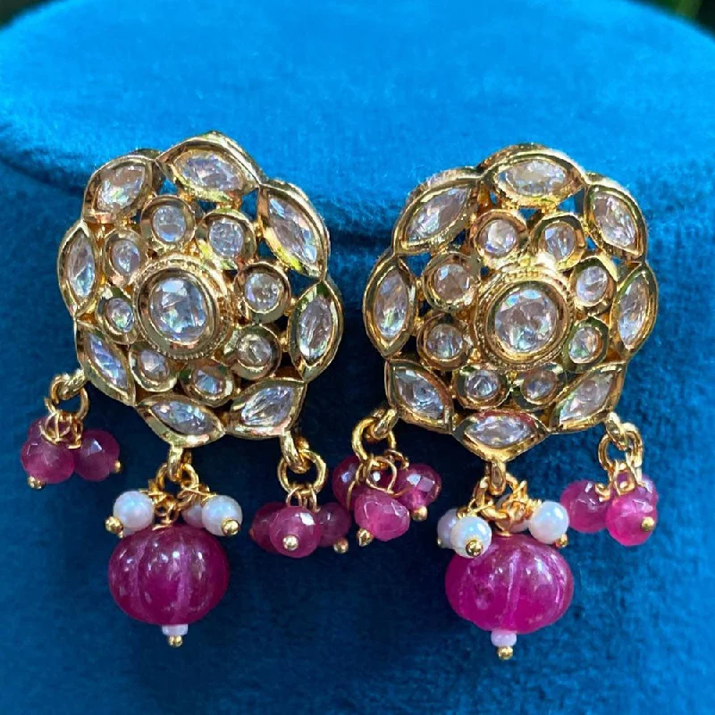 women modern earrings -Royal Kundan Jewellery Gold Plated Crystal Stone And Beads Dangler Earrings