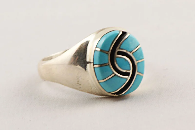 women yellow gold rings -Zuni Channel Inlay Turquoise Ring by Amy Wesley