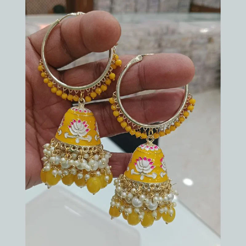 women bohemian stud earrings -Shagna Gold Plated Meenakari And Pearl Jhumki Earrings