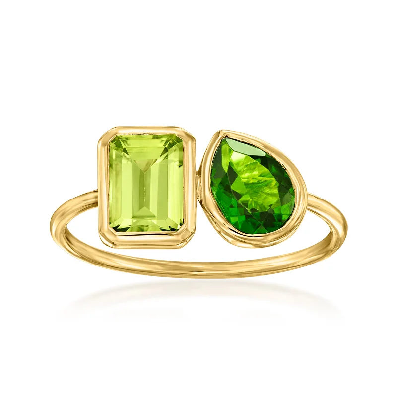 affordable princess cut engagement rings -Ross-Simons Peridot and . Chrome Diopside Toi Et Moi Ring in 14kt Yellow Gold