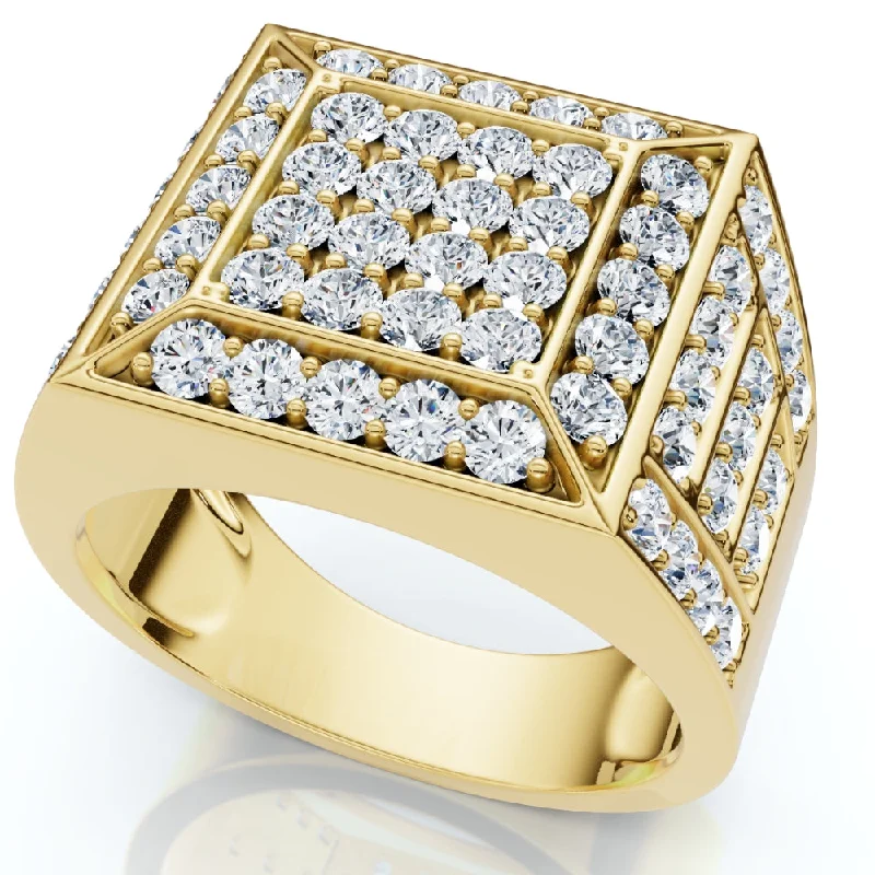 unique engagement rings -3Ct Diamond Men's Cluster Anniversary Wedding Ring in 10k Yellow Gold