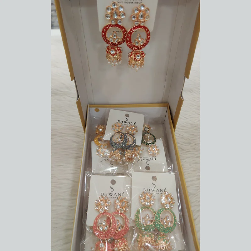 women personalized earrings -Dhwani Gold Plated Kundan And Meenakari Jhumki Earrings (Assorted Color)