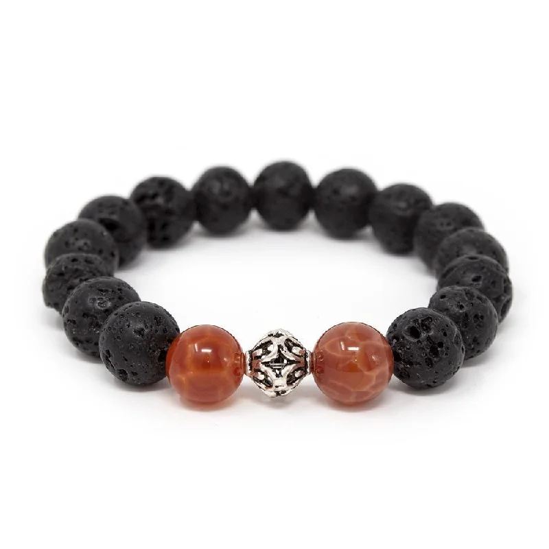 women oval bangles -Lava Rock/Fire Agate Stretch Bracelet with 925 Sterling Silver Bead