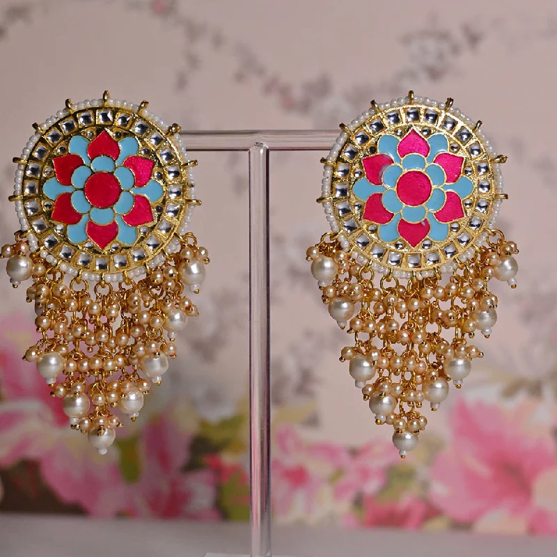 women turquoise earrings -Shagna Gold Plated Kundan Stone And Meenakari Pearls Dangler Earrings