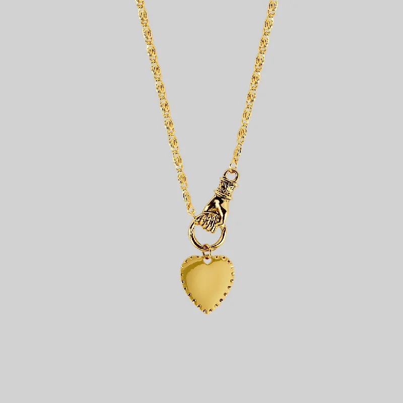 women rhinestone necklaces -HAND OF GLORY. Grasping Heart Necklace - Gold