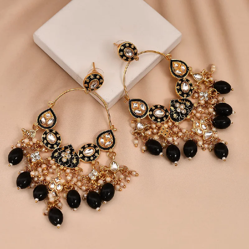 women minimalist earrings -Shagna Gold Plated Kundan Stone And Meenakari Pearls Dangler Earrings