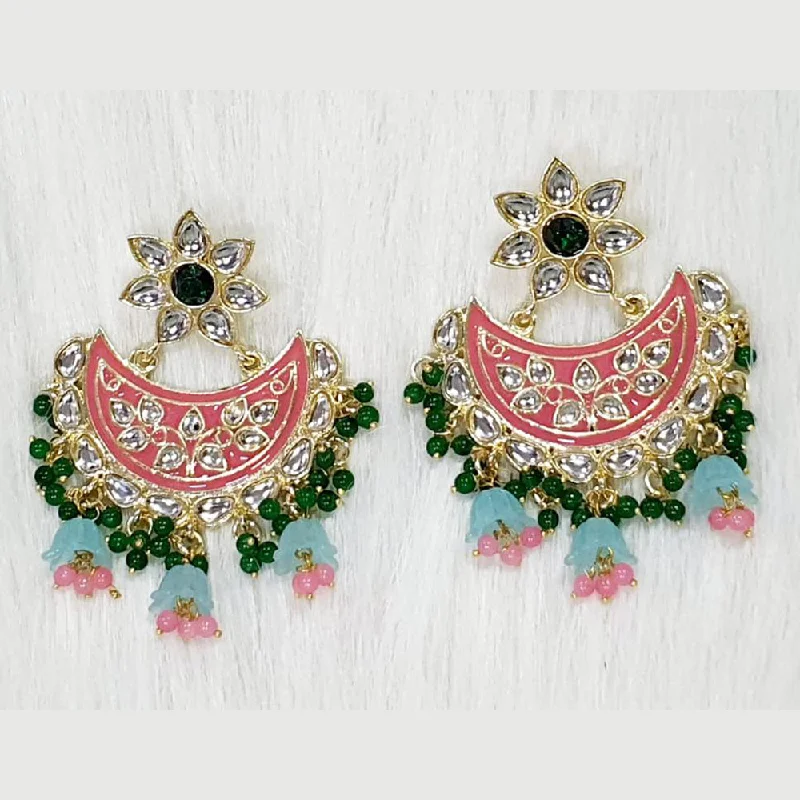 women silver earrings -Midas Touch Gold Plated Kundan Stone And Meenakari Dangler Earrings