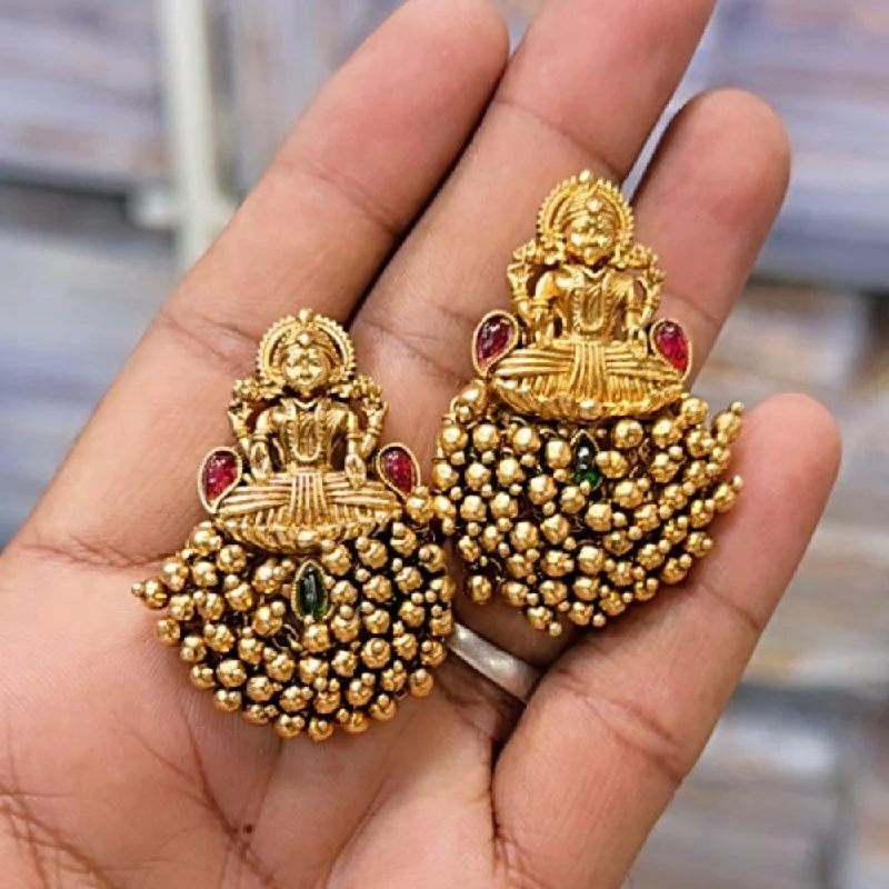 women blue gemstone earrings -JCM Jewellery Gold Plated Kundan And Pearls Temple Dangler Earrings