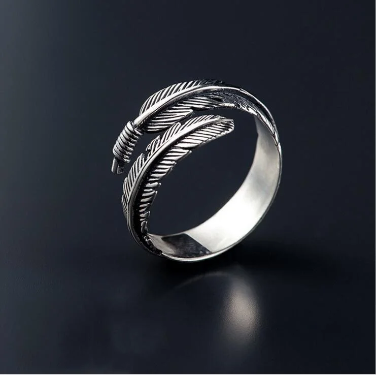 women silver rings -Sterling Silver Feather Open Ring