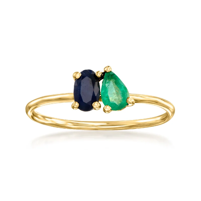 cushion cut halo engagement rings -RS Pure by Ross-Simons Sapphire and . Emerald Toi Et Moi Ring in 14kt Yellow Gold