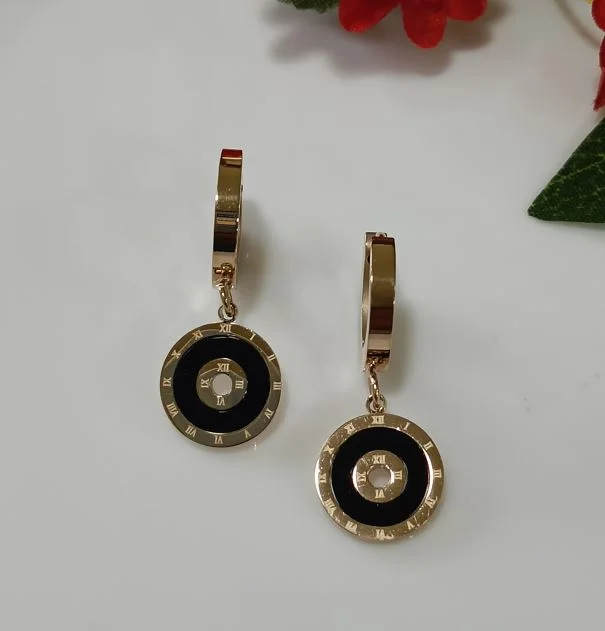 women gold-plated earrings -Tarohi JewelsStainless Steel Rosegold Plated Green, Black & White Coloured Round Drop Earring- STNER 2577