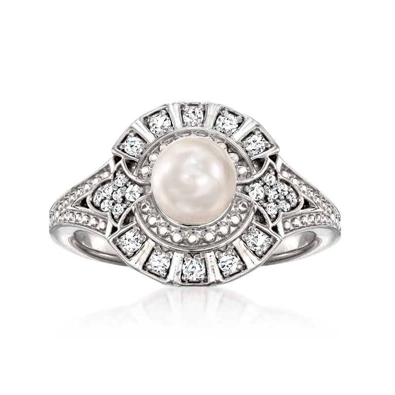 women solitaire engagement rings -Ross-Simons 6-6.5mm Cultured Pearl and . Diamond Ring in Sterling Silver