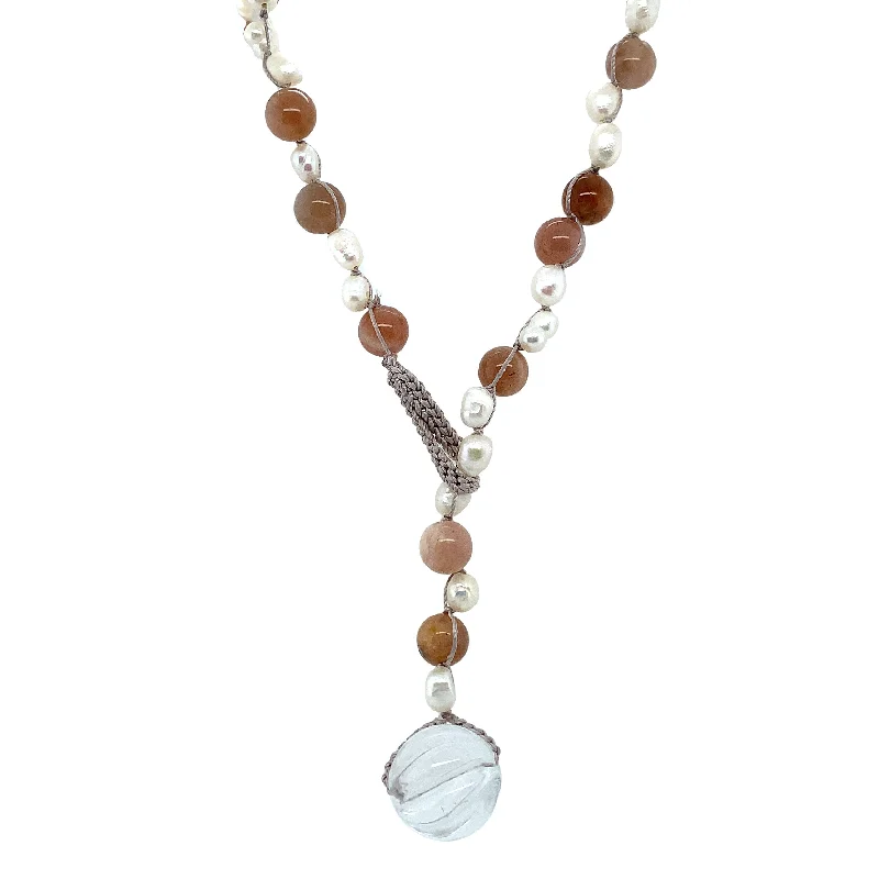 women delicate necklaces -Sunstone and Keshi Pearl Necklace- "Beach Bound"