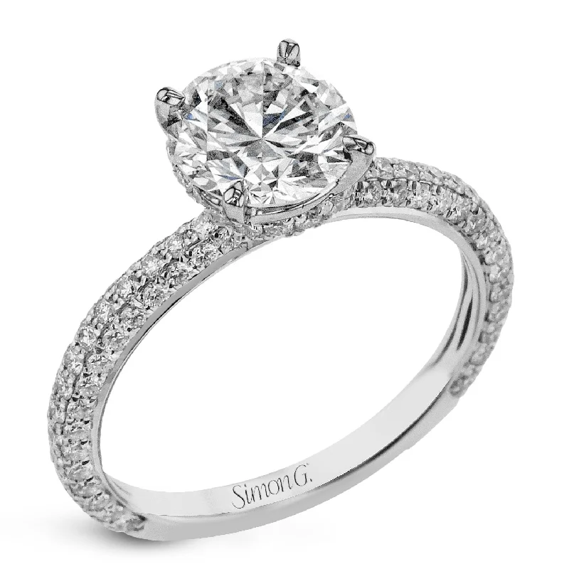 moissanite engagement rings -Round-cut Hidden Halo Engagement Ring in 18k Gold with Diamonds