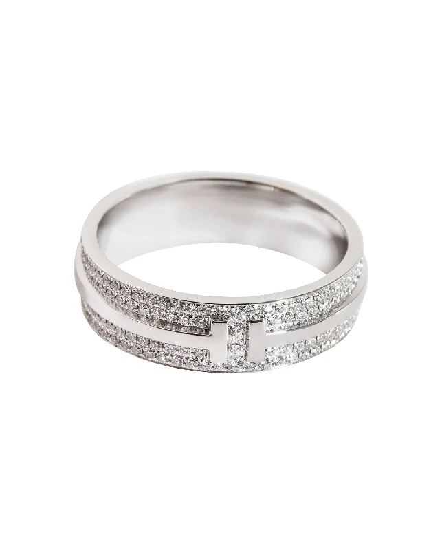 unique engagement rings -Tiffany & Co. T Wide Pave Diamond Ring in 18K White Gold  0.63 Ctw