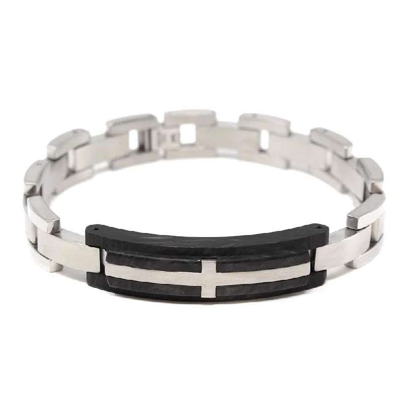 women bracelet bangles sets -Stainless Steel Black Matte ID Bracelet with Cross