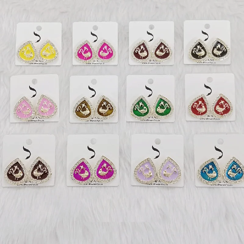 women silver dangle earrings -Dhwani Austrian Stone And Meenakari Studs Earrings (Assorted Color)