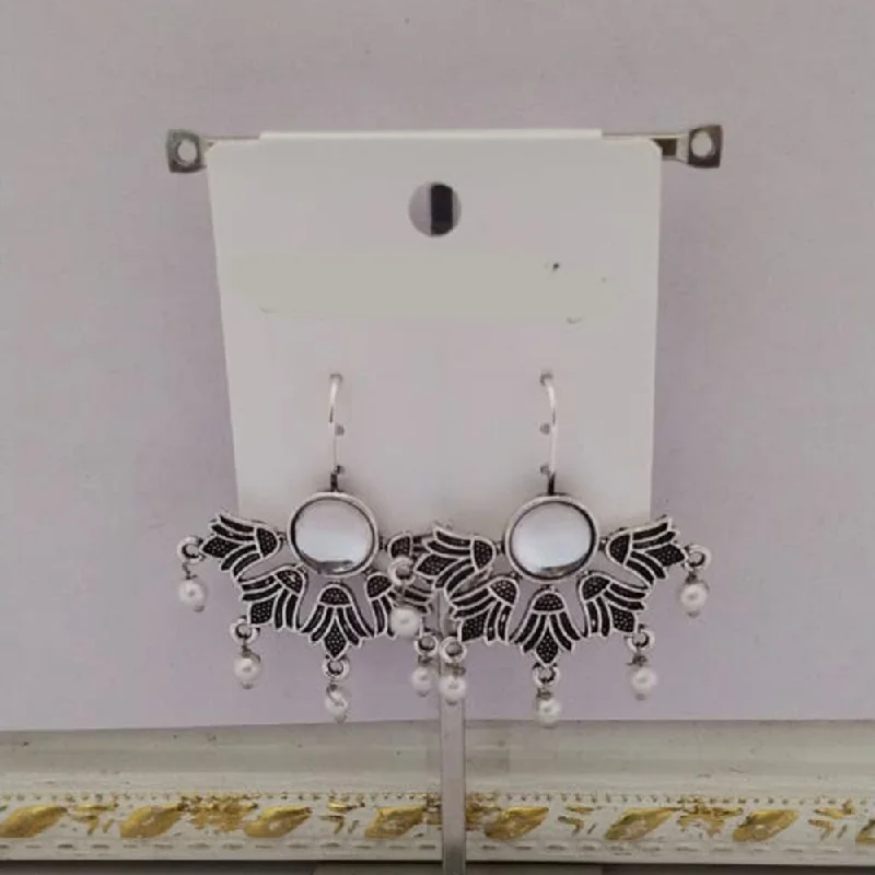 women sapphire earrings -Tahura Oxidised Plated Kundan Stone And Pearls Dangler Earrings