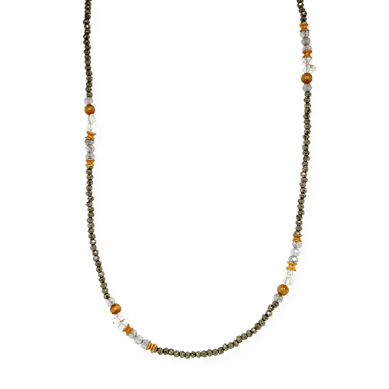 women layered gold necklaces -Pyrite, Herkimer Crystals, and Labradorite Gold Vermeil Necklace - "Stormy Days"