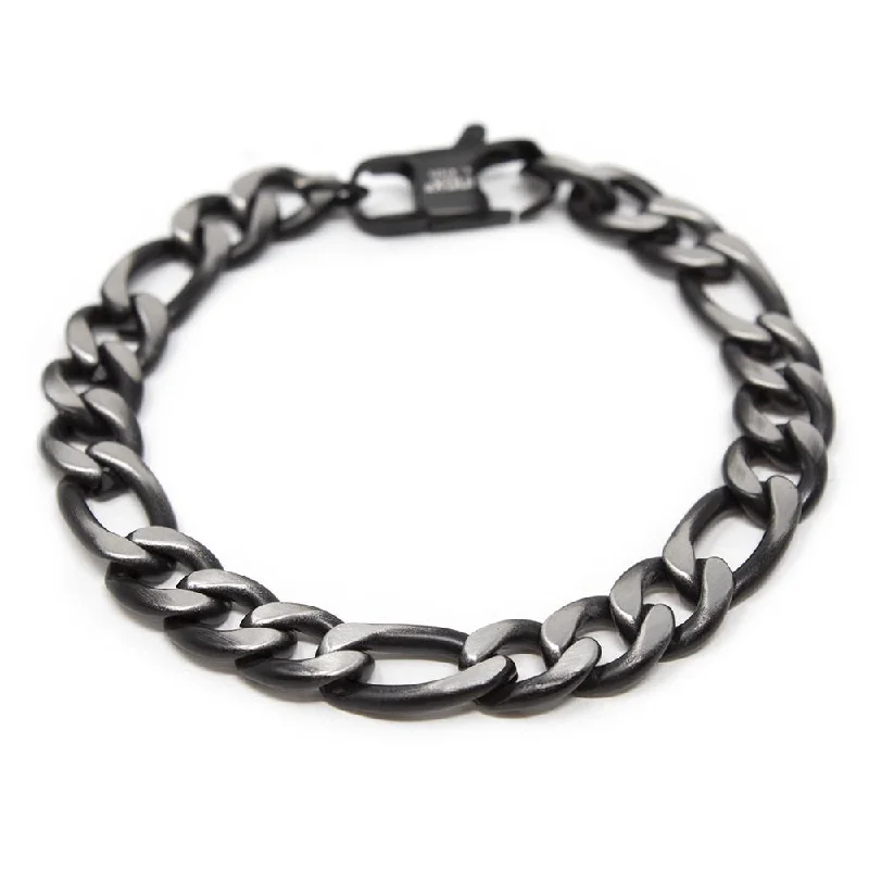 women double chain bracelets -Stainless Steel Black Ion Plated Figaro Chain Bracelet