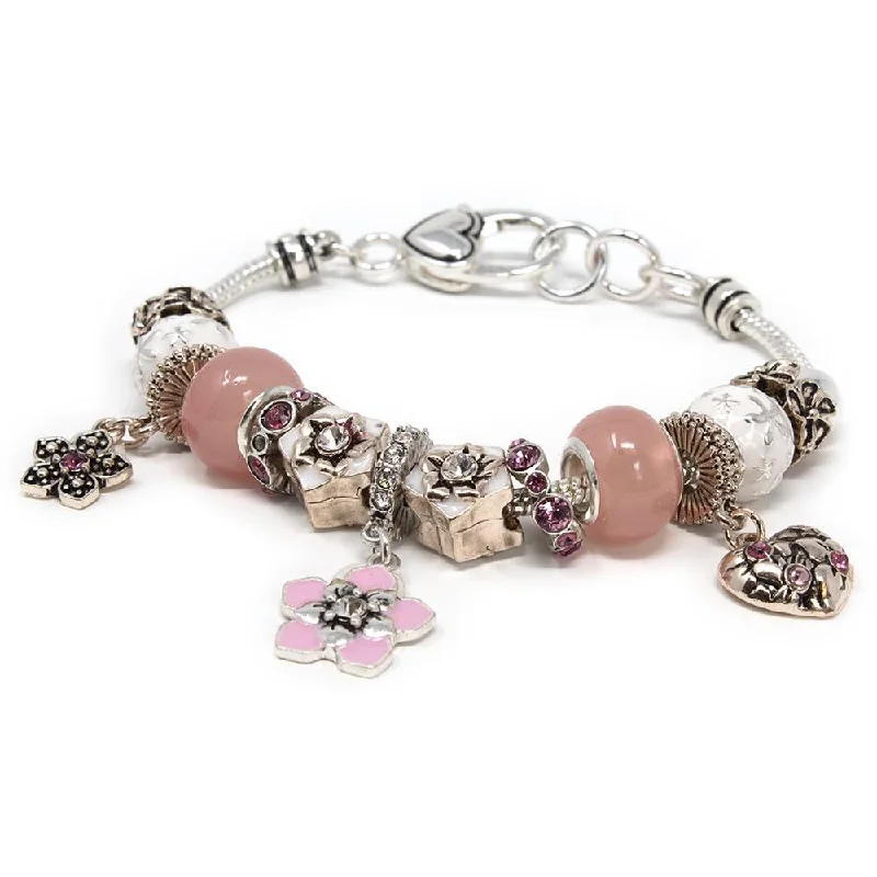 women leather bracelets -Flower Charm Bracelet Pink