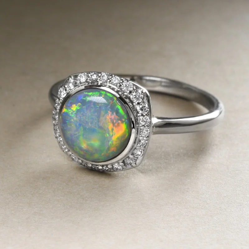 women platinum rings -Vivid Australian Opal Ring