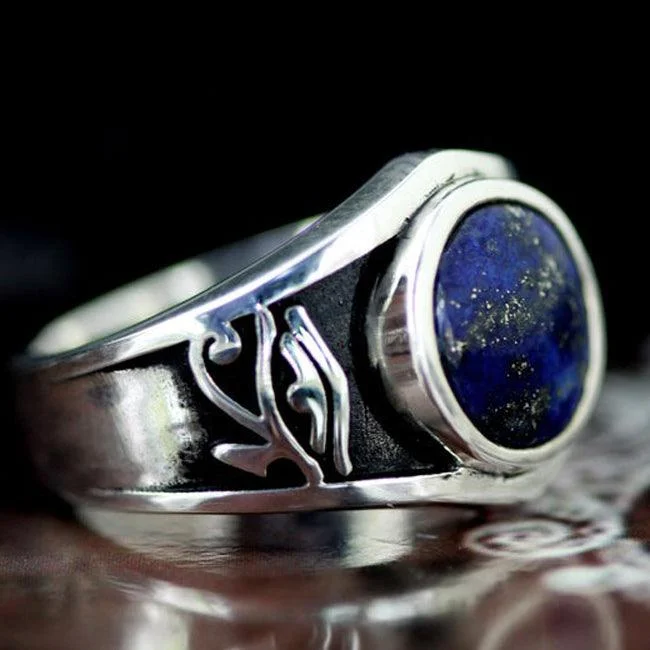 women personalized rings -Eye of Horus Magick of Isis Lapis Lazuli Ring .925 Sterling Silver