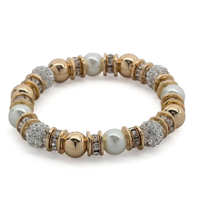 women floral bracelets -Fresh Water Pearl & Cubic Zirconia Gold Tone Stretch Bracelet