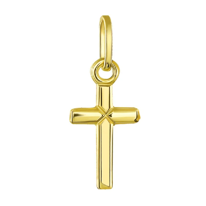 women modern necklaces -14K Yellow Gold Simple Classic Tiny Cross Charm Pendant