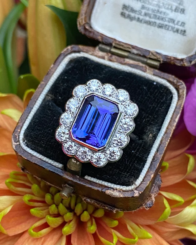 women classic rings -Tanzanite and Diamond Cluster Ring Platinum 1.80ct + 6.05ct