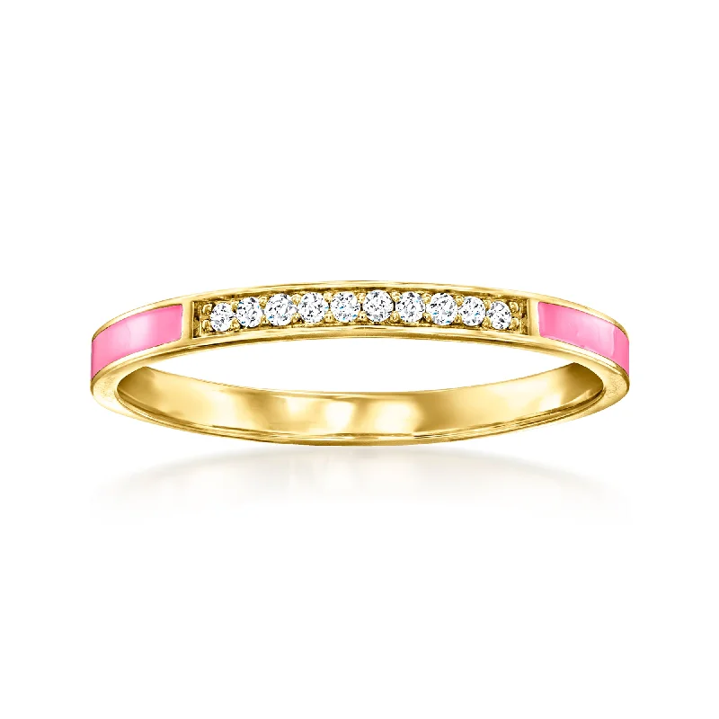 vintage sapphire engagement rings -RS Pure by Ross-Simons Pink Enamel and Diamond-Accented Ring in 14kt Yellow Gold