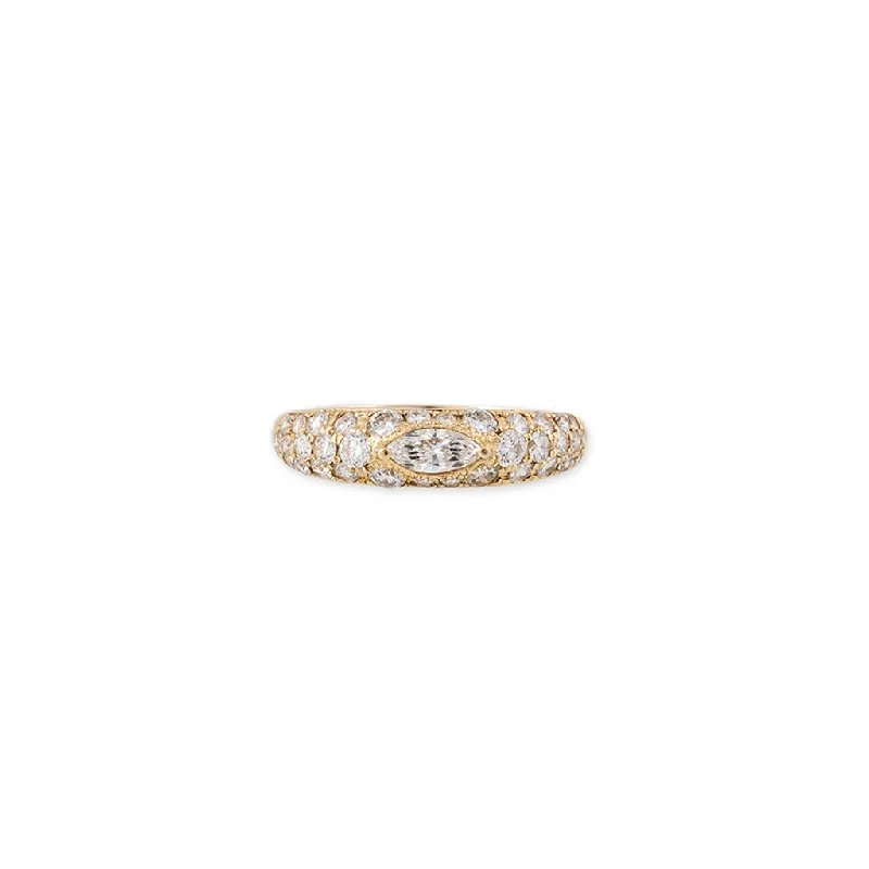 women stackable rings -MARQUISE CENTER PAVE DIAMOND DOME RING