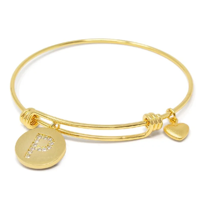 women romantic bangles -Handmade 20kt Gold Plated Crystal Initial Bracelet P