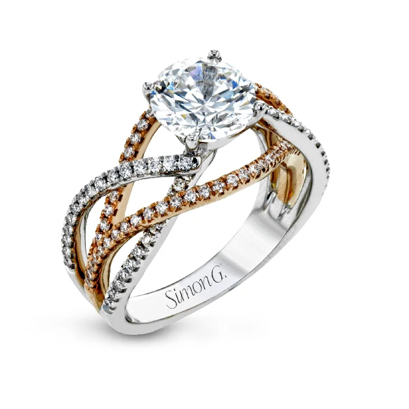 men engagement rings -Round-Cut Criss-Cross Engagement Ring In 18k Gold With Diamonds