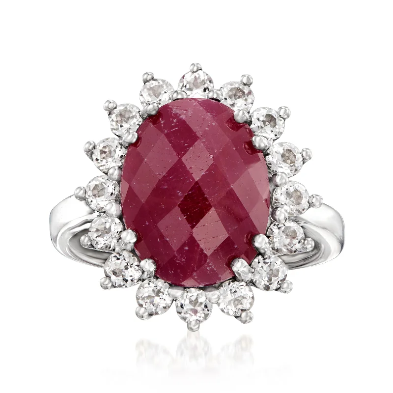 engagement rings with colored stones -Ross-Simons Ruby and White Topaz Ring in Sterling Silver