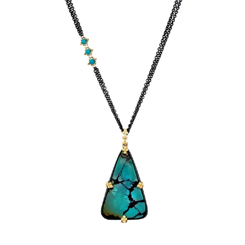 women infinity loop necklaces -One-of-a-Kind Moon River Turquoise & Diamond Rondelle Necklace - "Dusted Dreams"