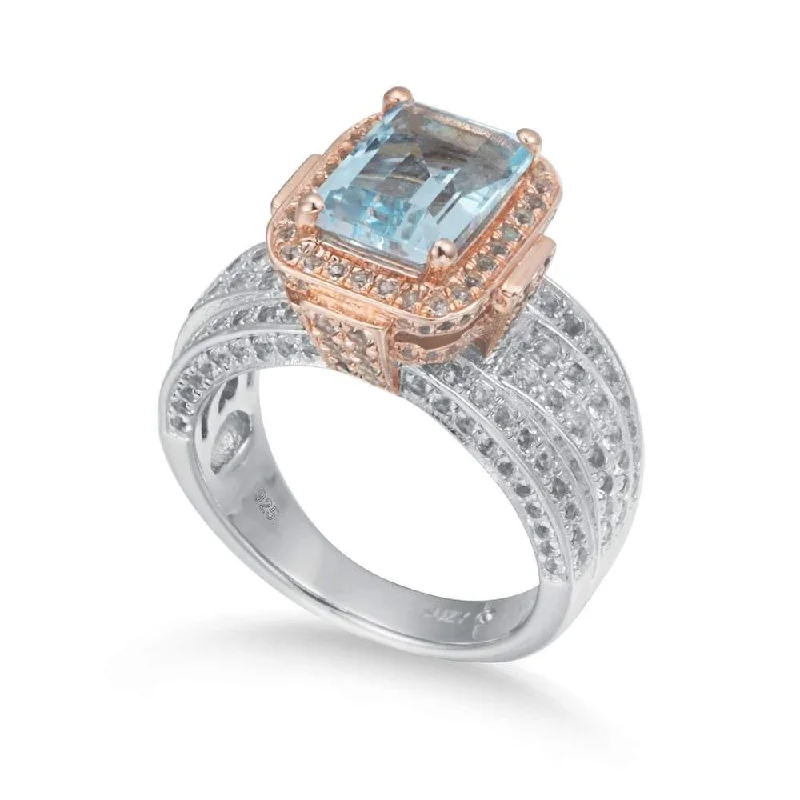 women engagement rings -Suzy Levian Two-Tone Sterling Silver 5.83 TCW Blue Topaz Ring