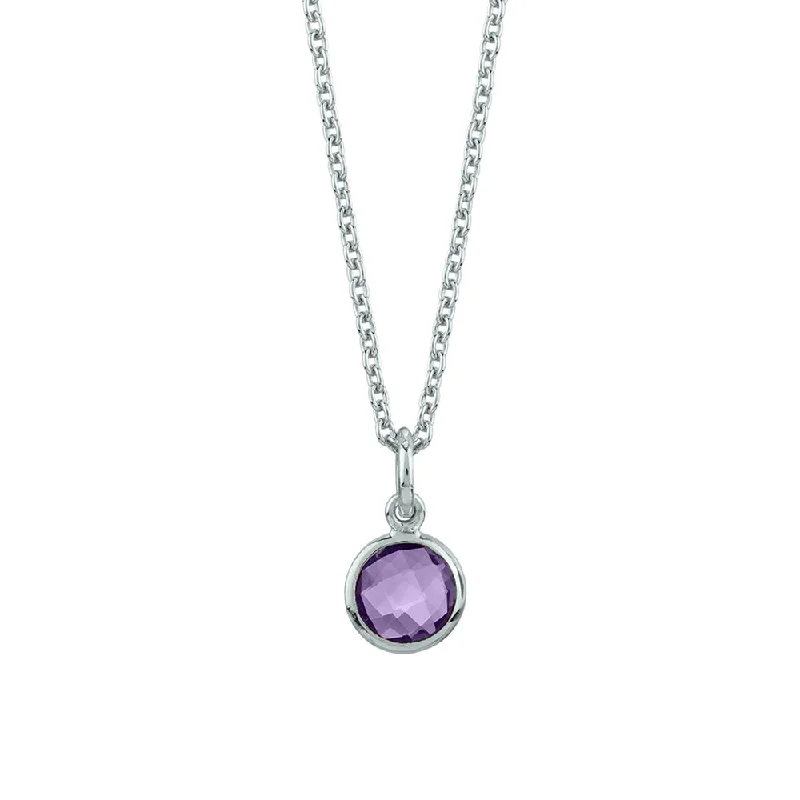 women wedding jewelry necklaces -Sterling Silver Round Amethyst Necklace