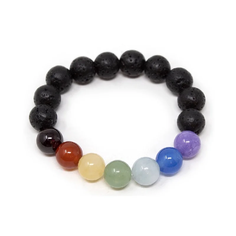 women crystal bracelets -Seven Chakras Diffuser Kids Bracelet Lava Stone Small