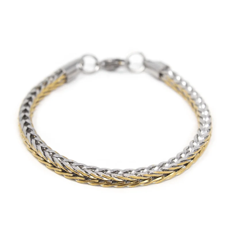 women stacking charm bracelets -Stainless Steel Two Tone Square Foxtail Chain Bracelet