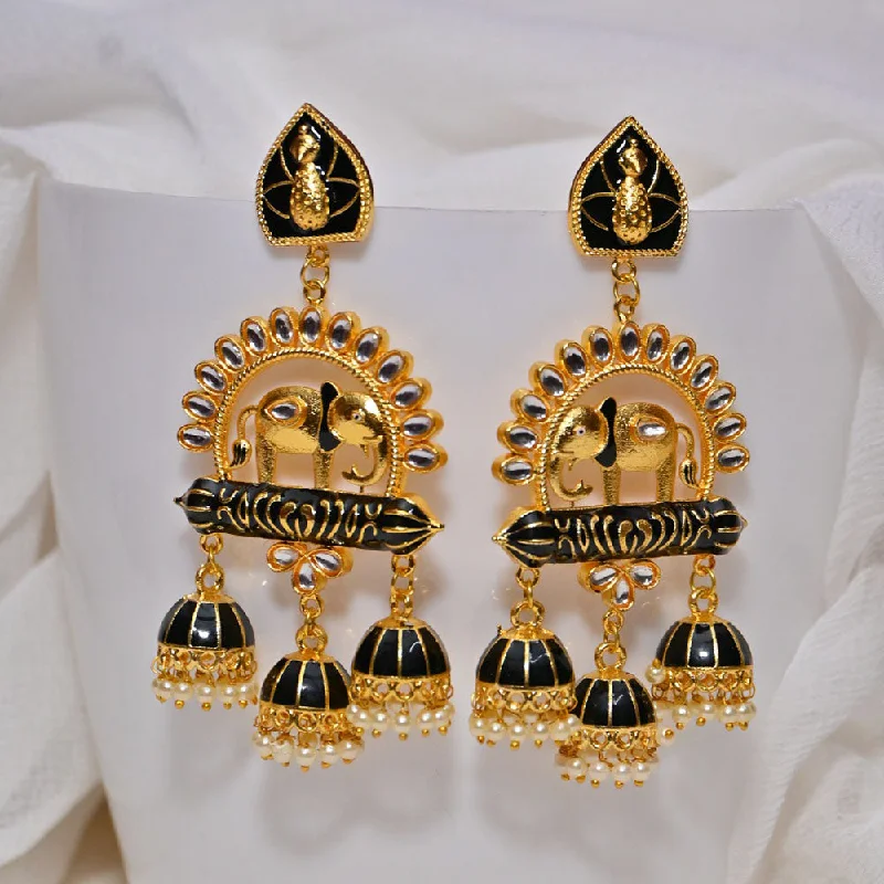 women handmade earrings -Shagna Gold Plated Kundan Stone And Meenakari Jhumki Earrings